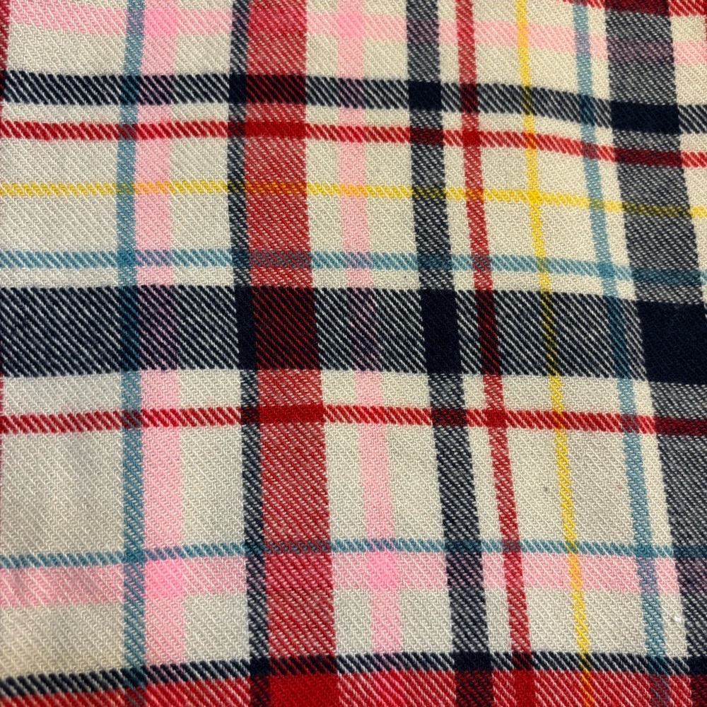 Lands' End Scarf Multicolor Plaid White Blue Red Pink Rope Fringe Cozy Soft - Picture 6 of 10